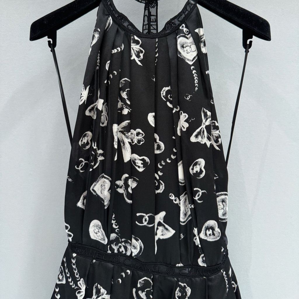Double C Printed Lace Halter Neck Dress - CHANEL