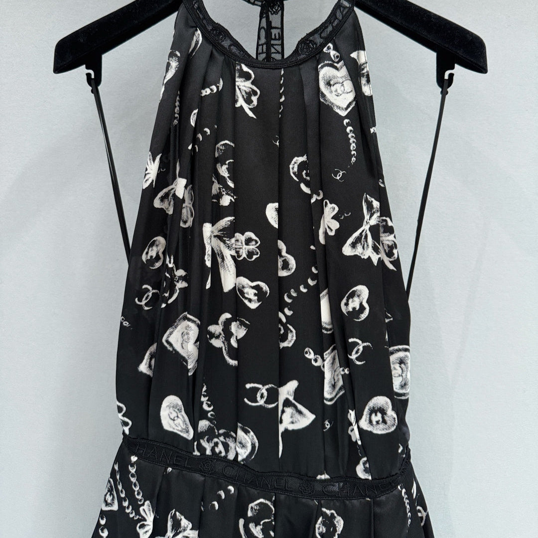 Double C Printed Lace Halter Neck Dress - CHANEL