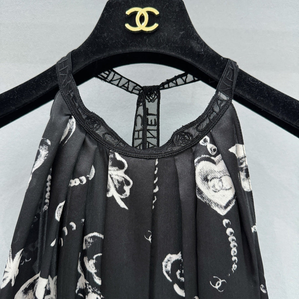 Double C Printed Lace Halter Neck Dress - CHANEL