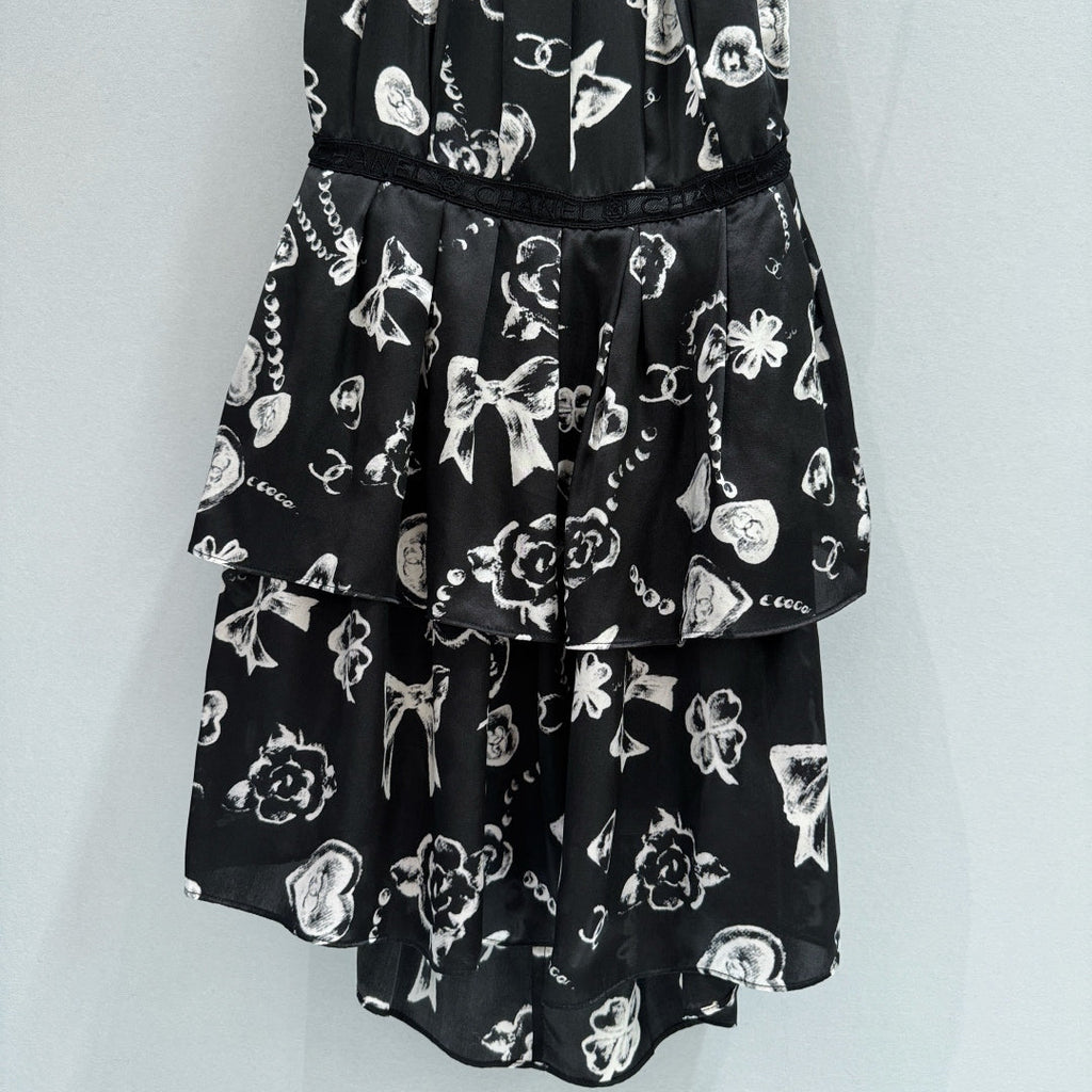 Double C Printed Lace Halter Neck Dress - CHANEL