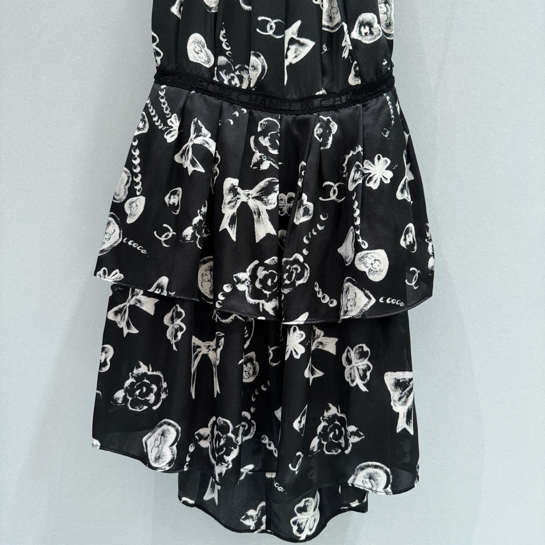 Double C Printed Lace Halter Neck Dress - CHANEL