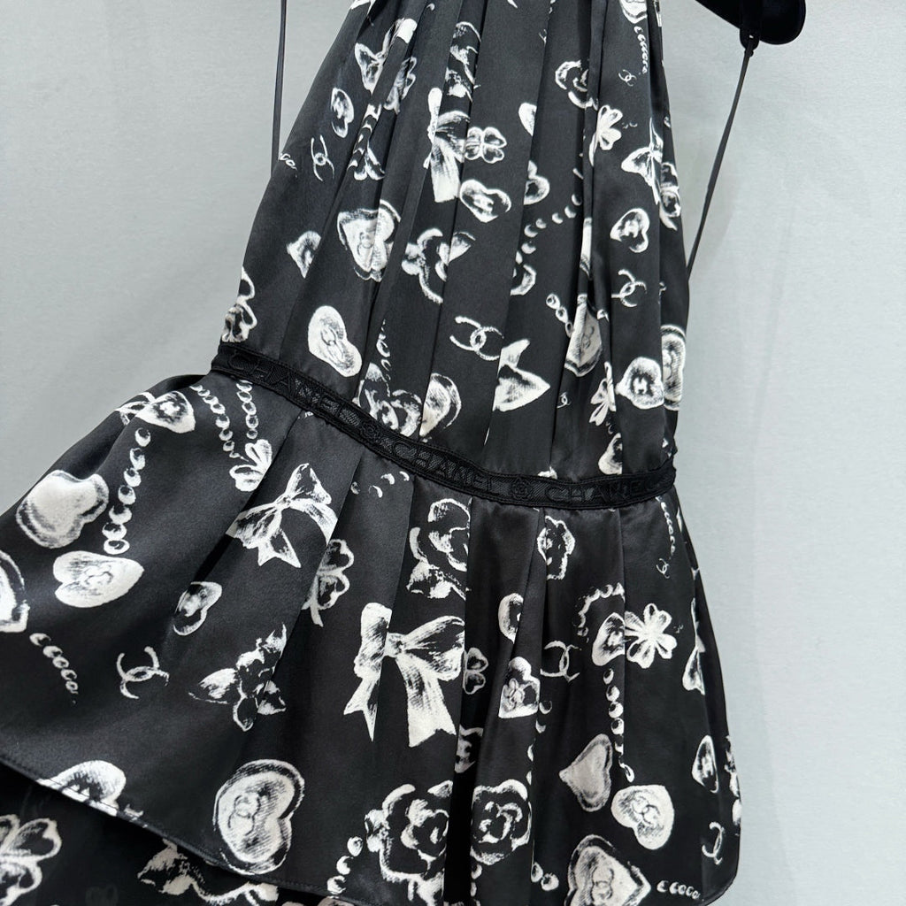Double C Printed Lace Halter Neck Dress - CHANEL