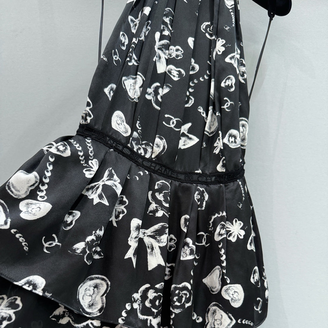 Double C Printed Lace Halter Neck Dress - CHANEL