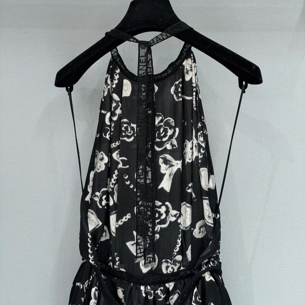 Double C Printed Lace Halter Neck Dress - CHANEL