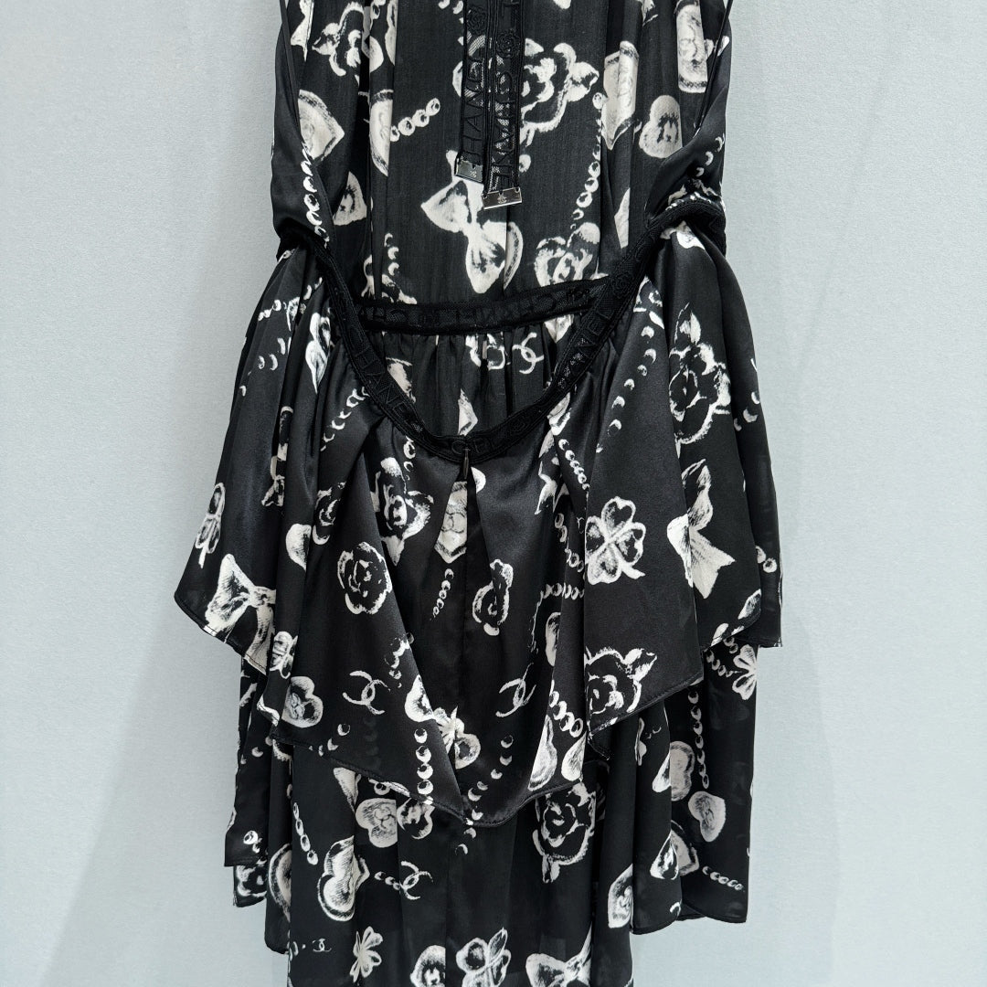Double C Printed Lace Halter Neck Dress - CHANEL