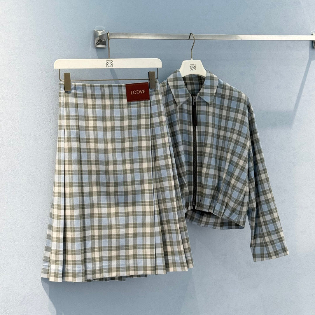 One-Piece Skirt with Checkered Leather Patches - LOEWE