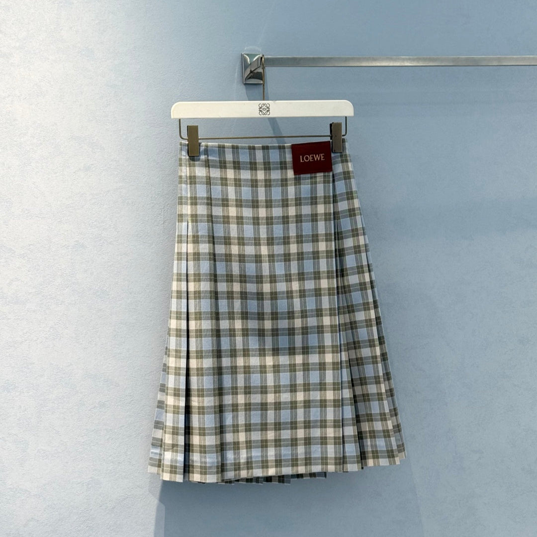 One-Piece Skirt with Checkered Leather Patches - LOEWE