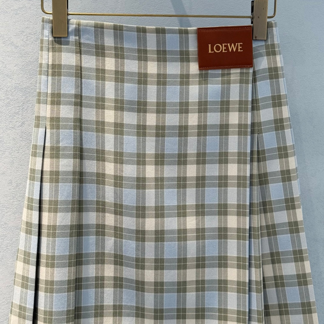 One-Piece Skirt with Checkered Leather Patches - LOEWE