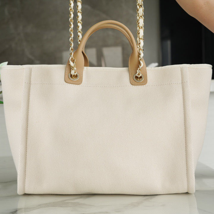 Pearl Logo Embroidered Beach Bag - CHANEL